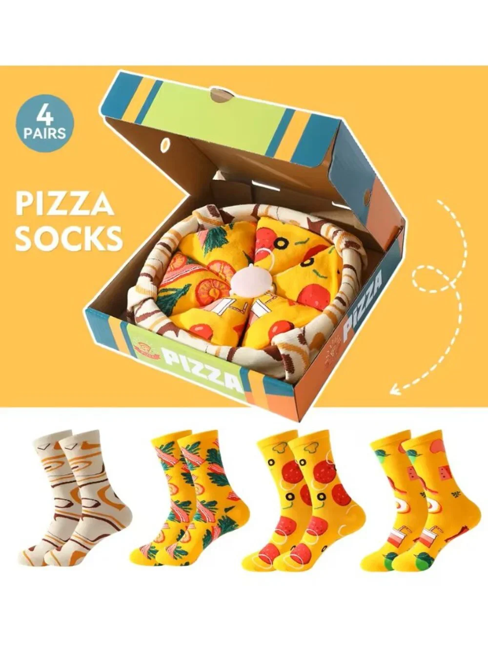 PIZZA SOCKS - Viral Pepperoni Pizza Sock - 4 Pairs - NEW